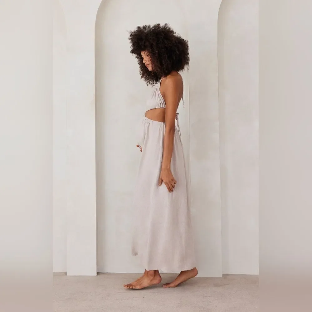 Bumpsuit Cut Out Linen Blend Dress - Picture 2 of 14